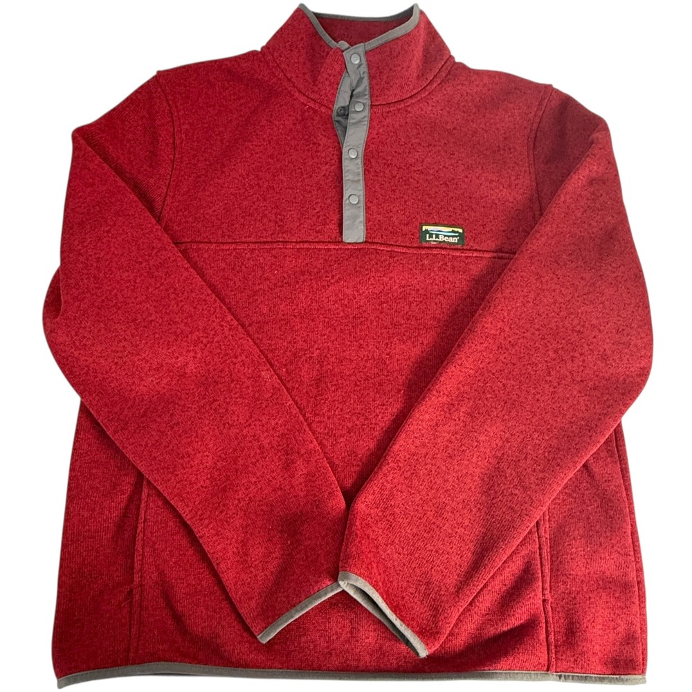 LL‎ Bean Men's Red Fleece Snap Neck Pullover Sweater Size M Regular 298050